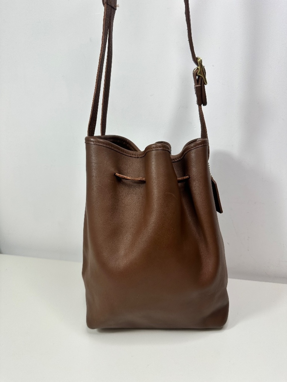 Leather Brown Drawstring  Bag Shoulder Purse